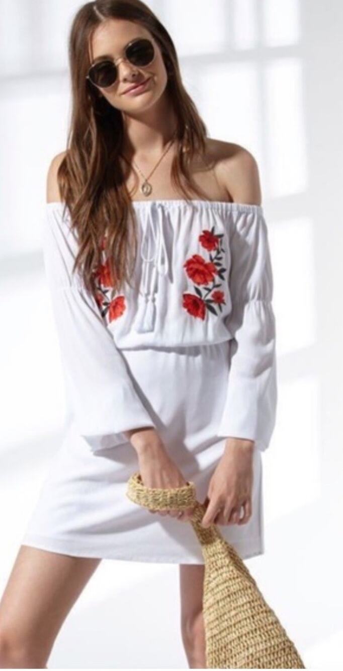 boho milkmaid Dress Women’s M Red Roses Long Sleeve Festival cottage Coquette